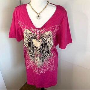 Bus Stop Women’s Plus Spider Web Bling Biker Tee!